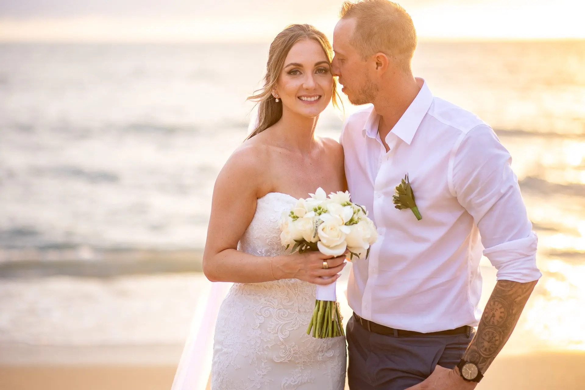 Bride and groom portrait on the beach in Puerto Vallarta, Jalisco, Mexico