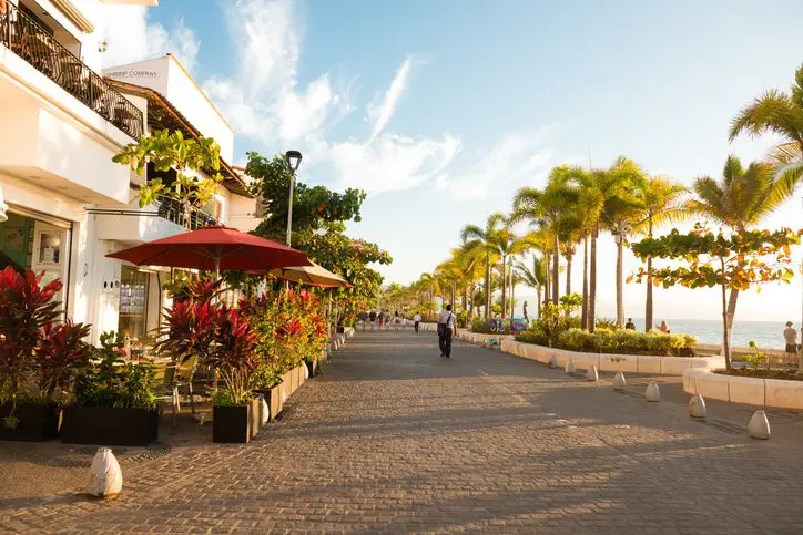 Oceanfront malecon boardwalk in Puerto Vallarta Mexico