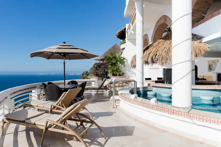 The pool and patio at wedding venue Villa Azul located in Puerto Vallarta