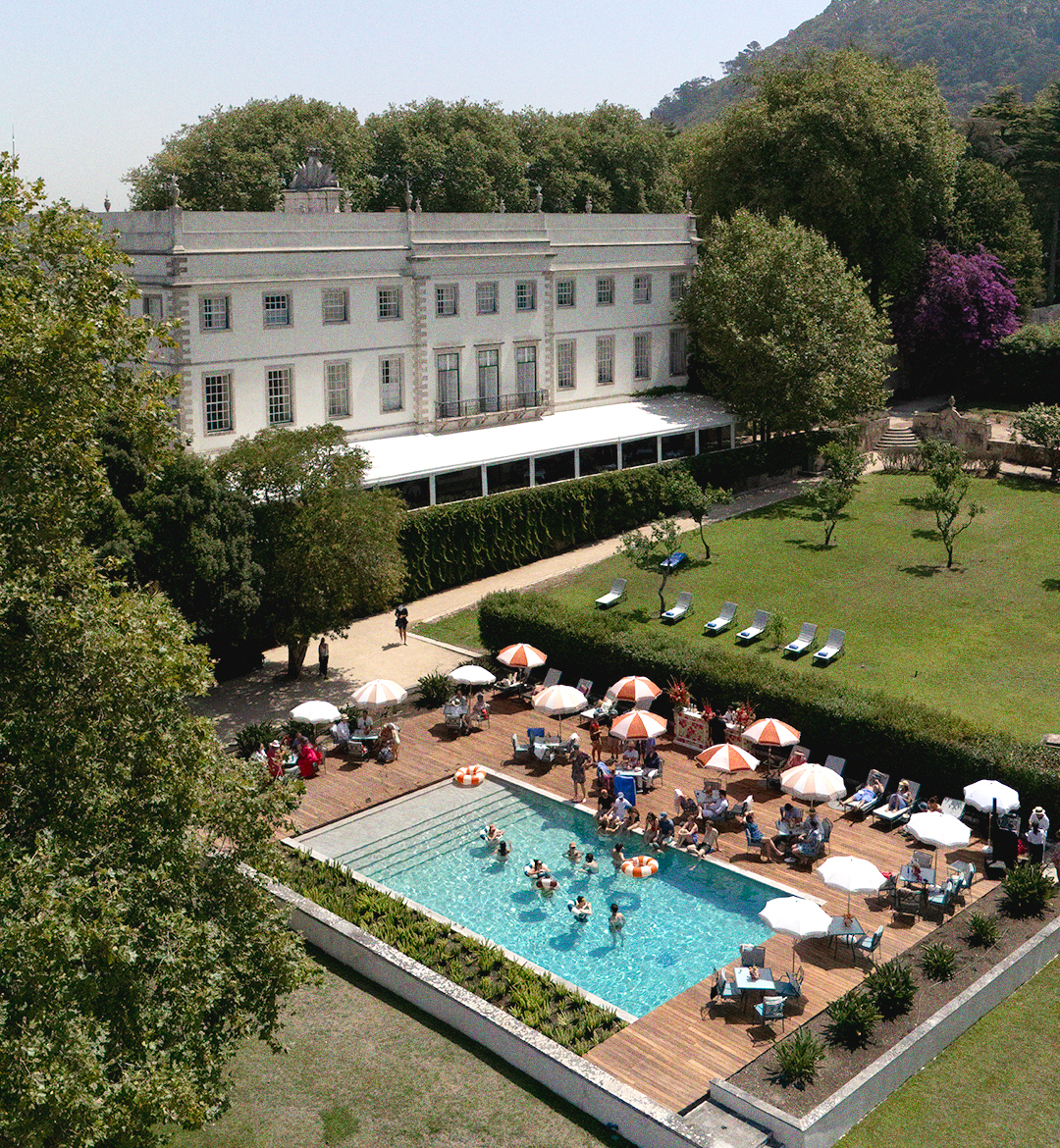Foto de drone do local de casamento Valverde Palácio de Seteais localizado em Sintra, Portugal
